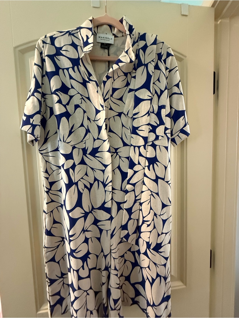 Marigold Blue & Cream Leaf Print Romper